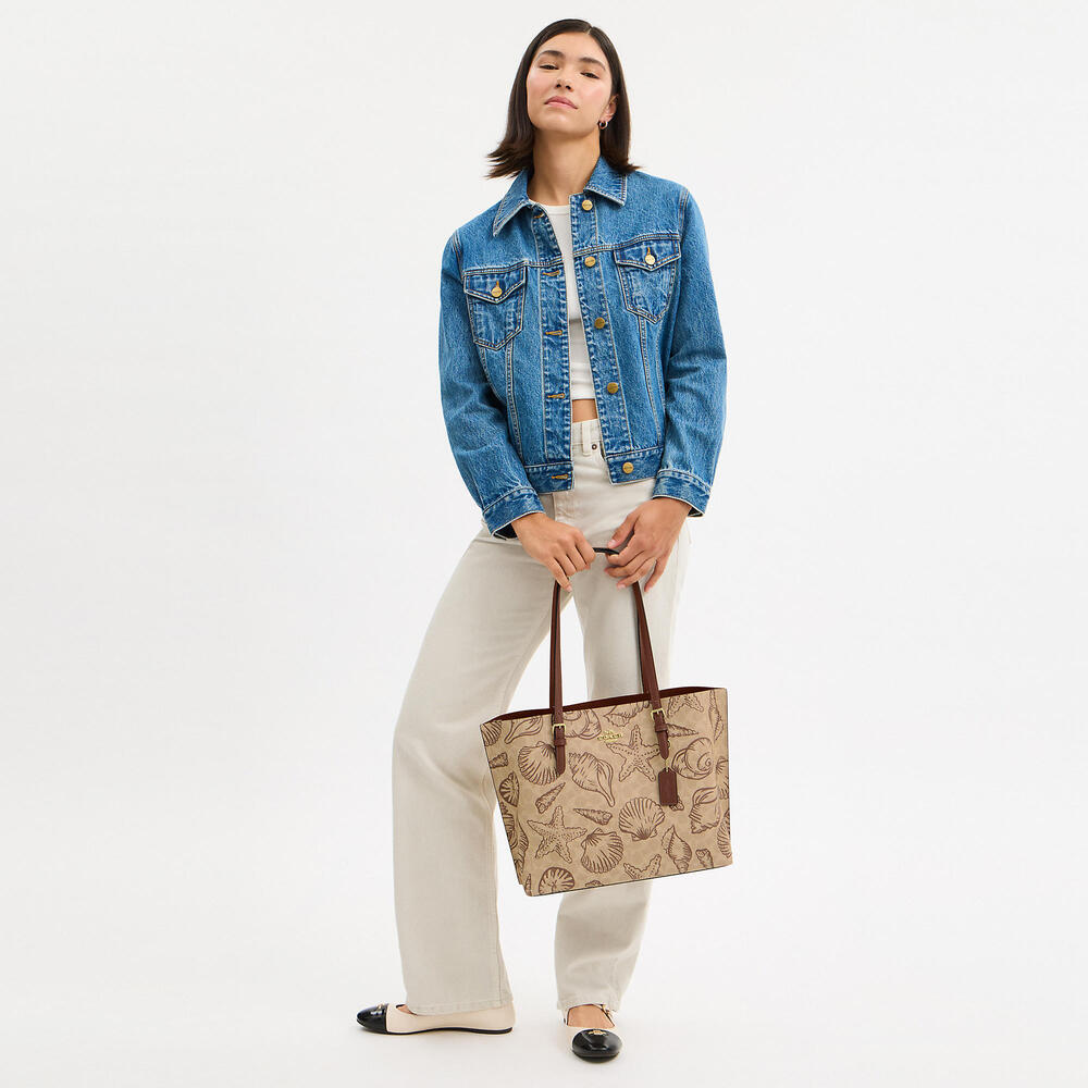 Coach Mollie Tote Bag In Signature Canvas With Shell Print Work Bah